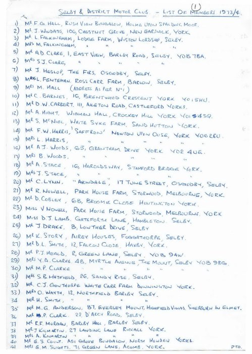 Selby Motor Club Information