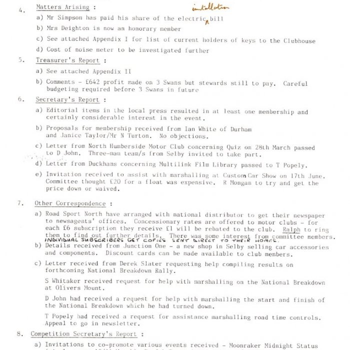 Selby Motor Club Information
