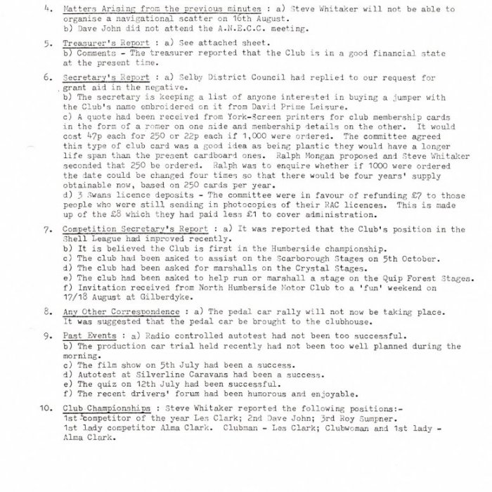 Selby Motor Club Information