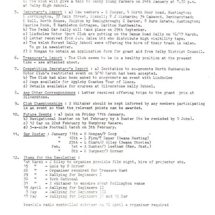 Selby Motor Club Information