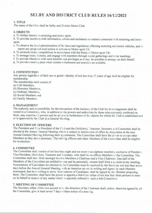 Selby Motor Club Information