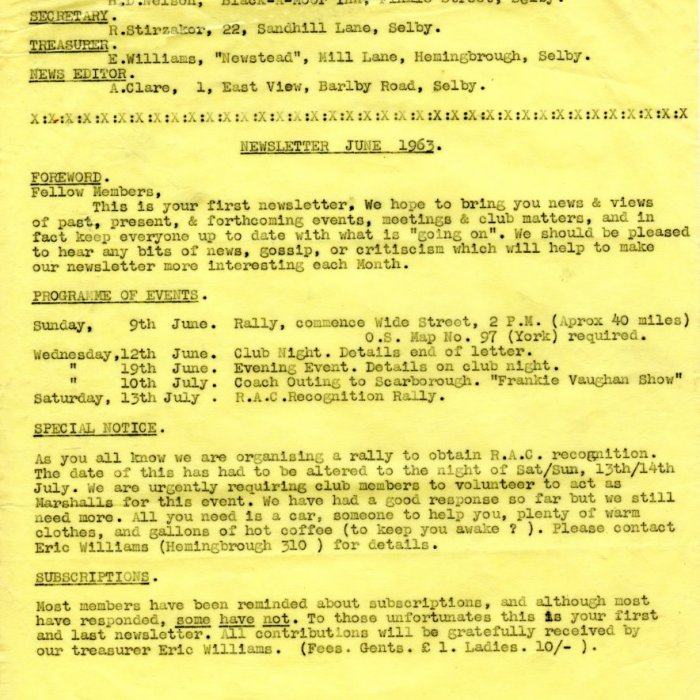 Selby Motor Club Newsletters