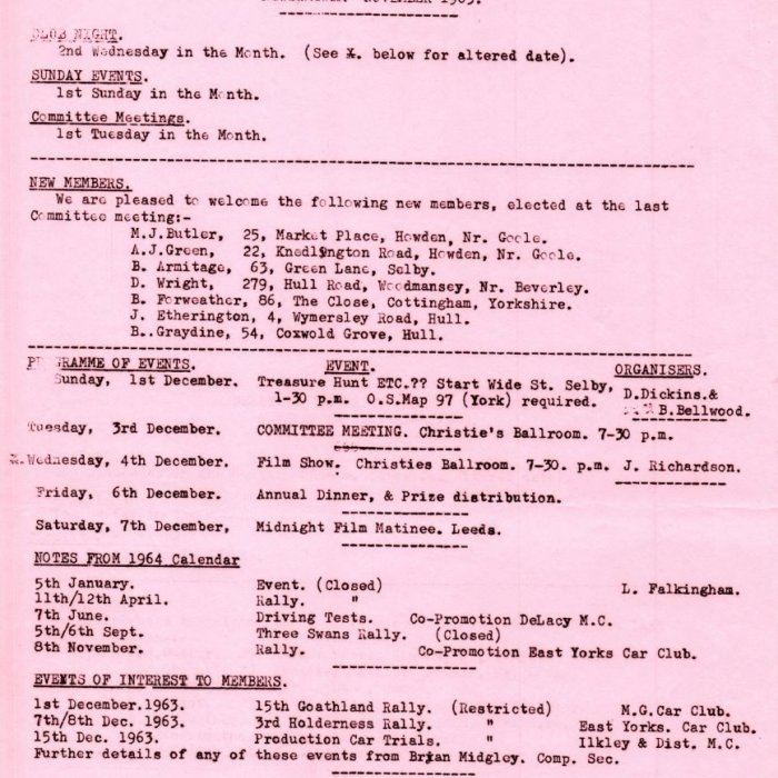 Selby Motor Club Newsletters