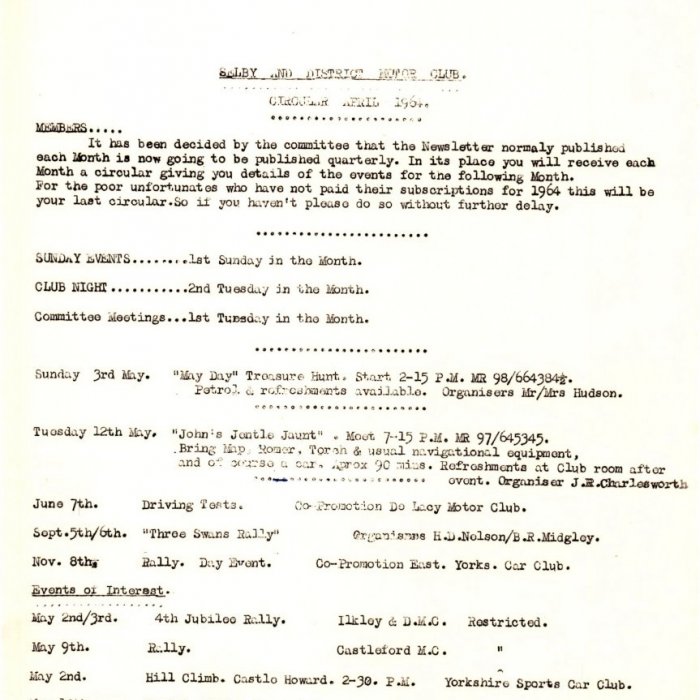 Selby Motor Club Newsletters