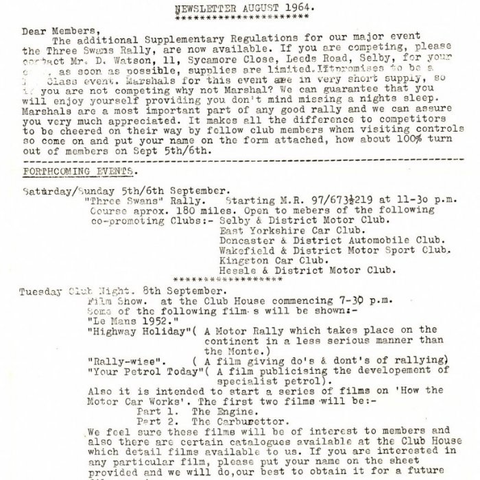 Selby Motor Club Newsletters