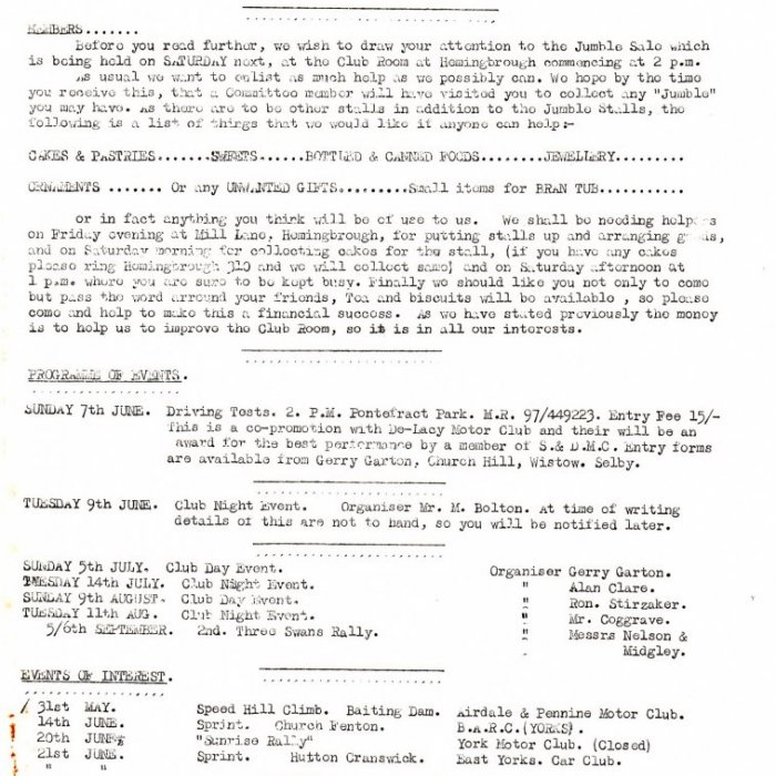 Selby Motor Club Newsletters