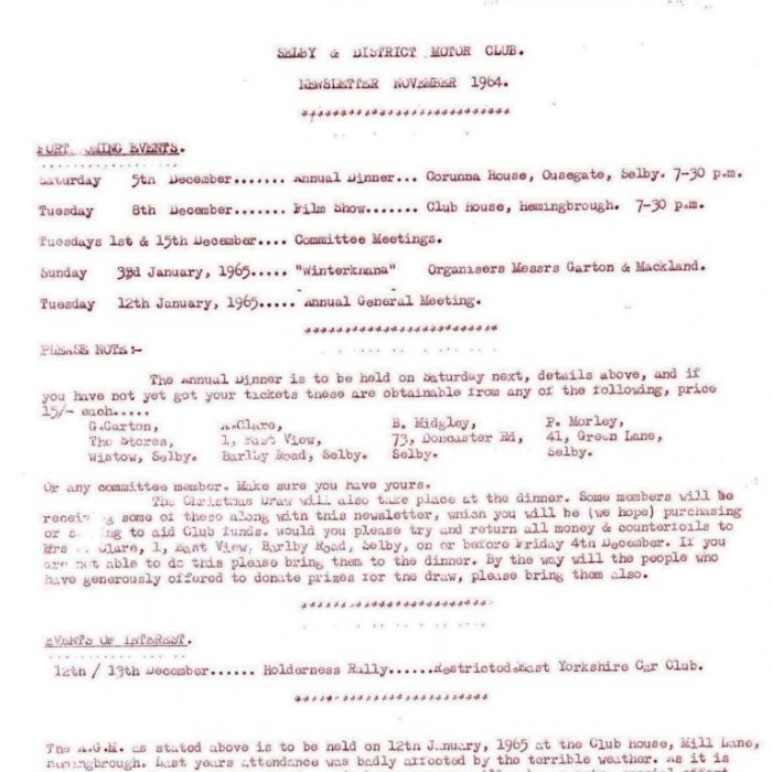 Selby Motor Club Newsletters