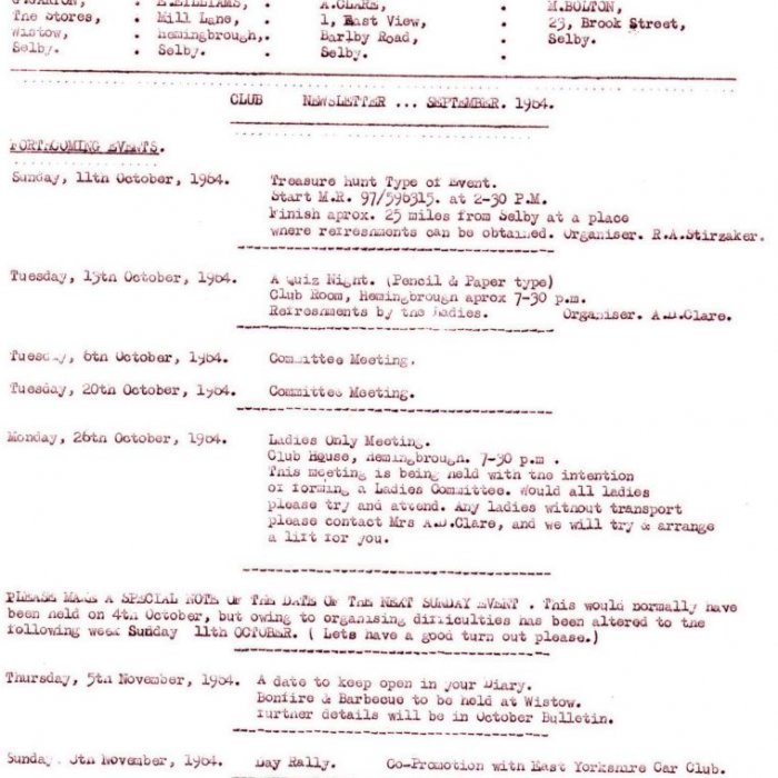 Selby Motor Club Newsletters