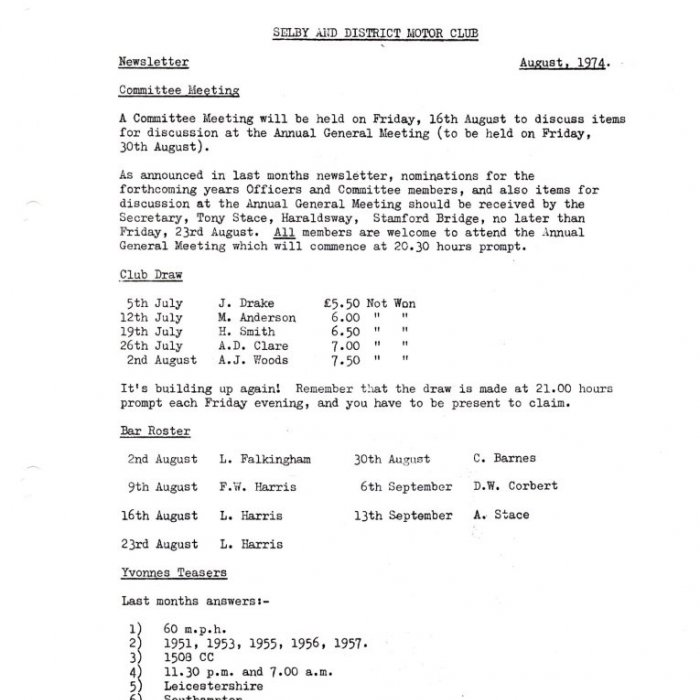 Selby Motor Club Newsletters