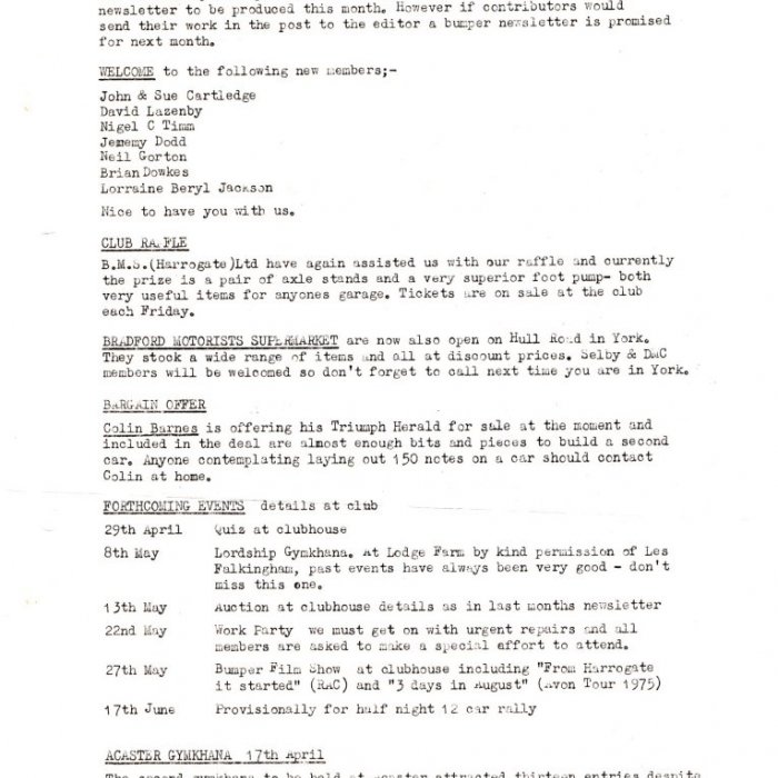 Selby Motor Club Newsletters