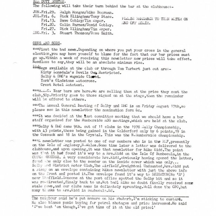 Selby Motor Club Newsletters