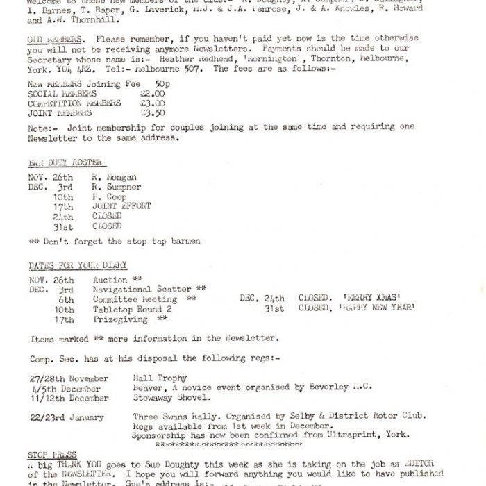 Selby Motor Club Newsletters