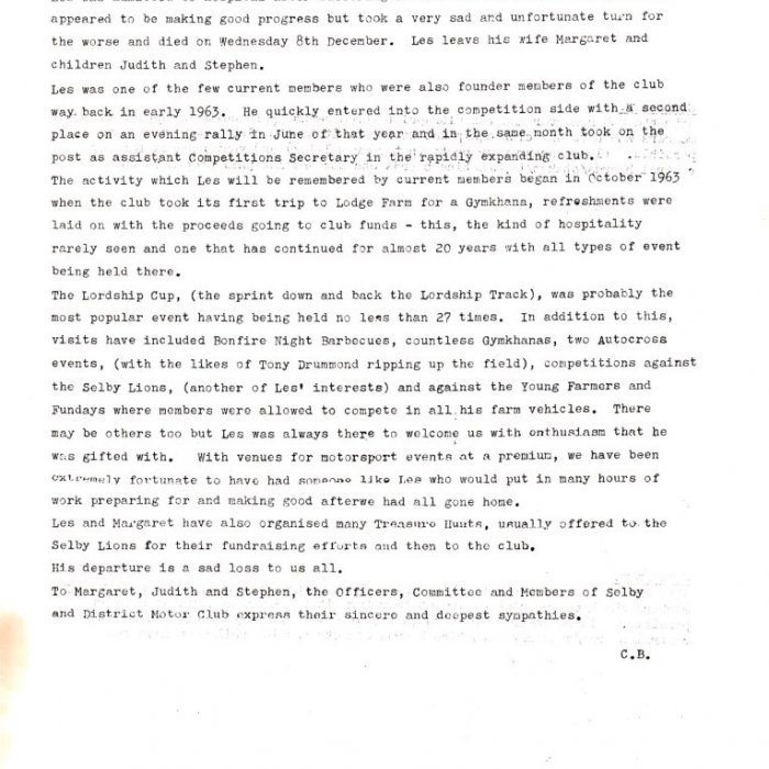 Selby Motor Club Newsletters