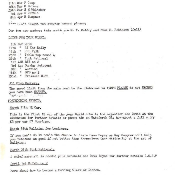 Selby Motor Club Newsletters
