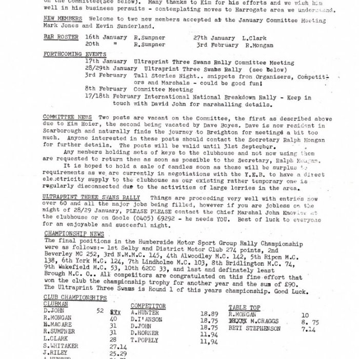 Selby Motor Club Newsletters