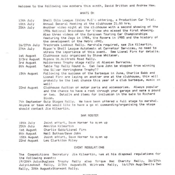 Selby Motor Club Newsletters