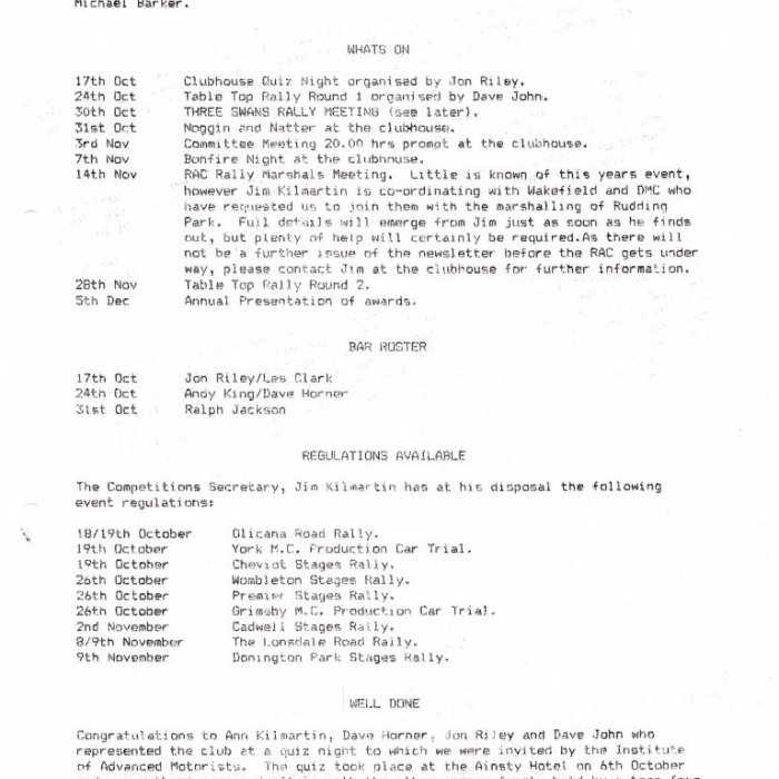 Selby Motor Club Newsletters