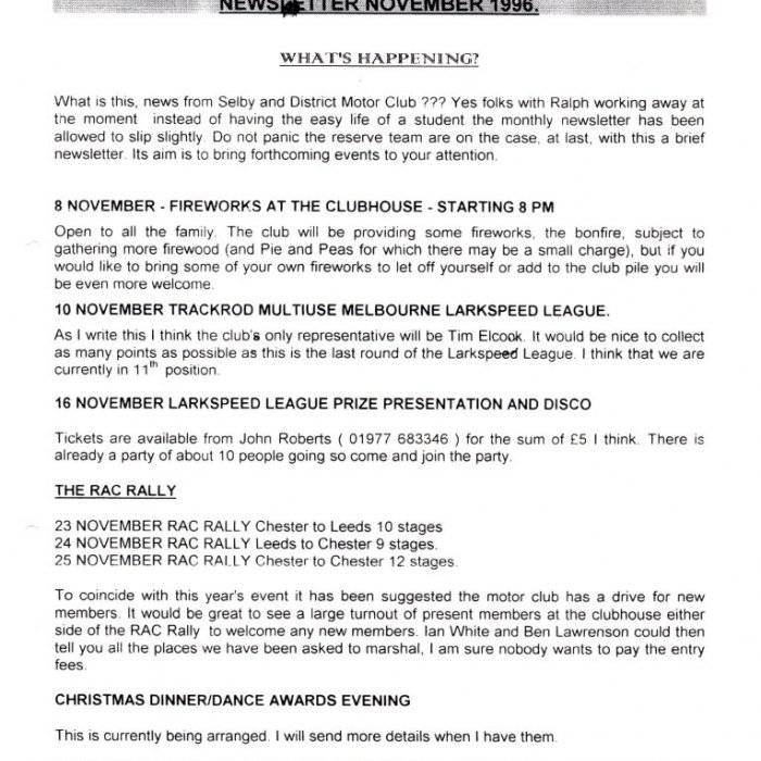 Selby Motor Club Newsletters