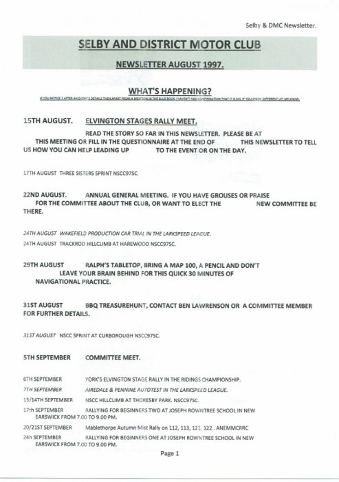 Selby Motor Club Newsletters