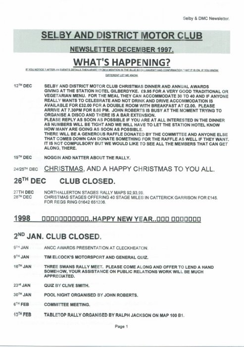Selby Motor Club Newsletters