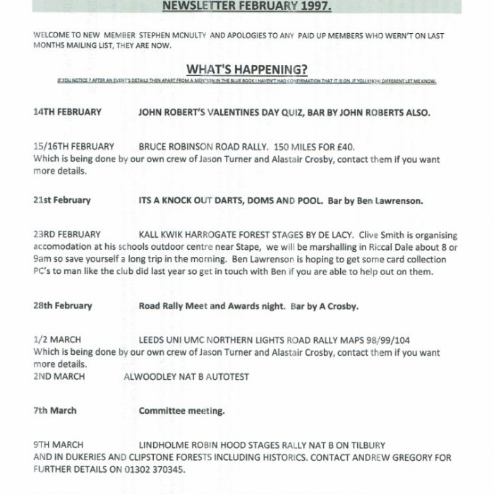 Selby Motor Club Newsletters