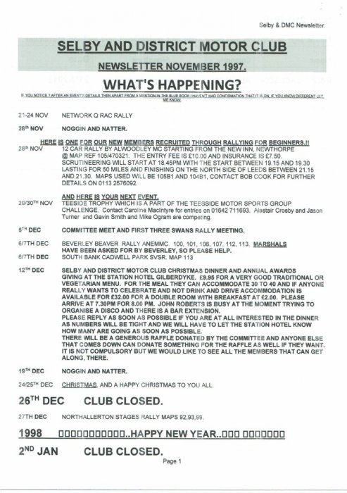 Selby Motor Club Newsletters