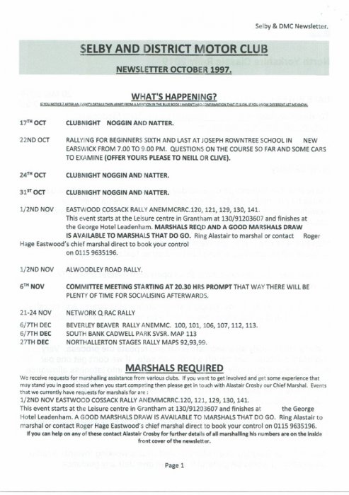 Selby Motor Club Newsletters