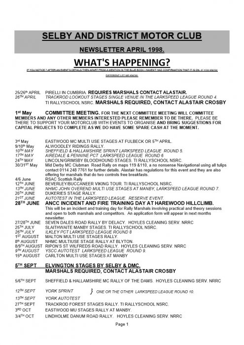 Selby Motor Club Newsletters