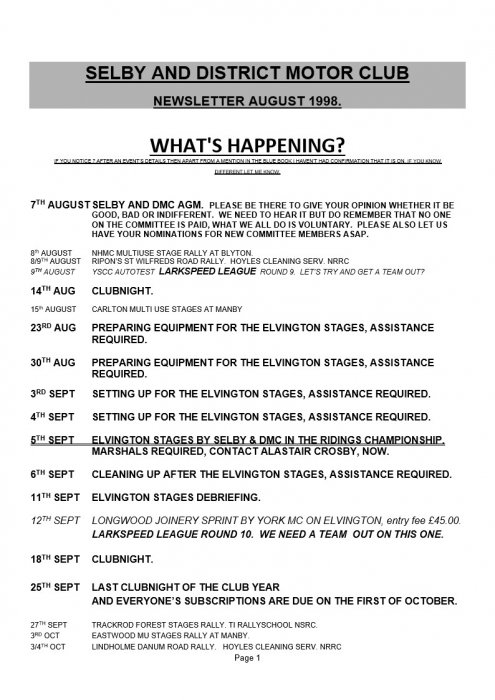 Selby Motor Club Newsletters