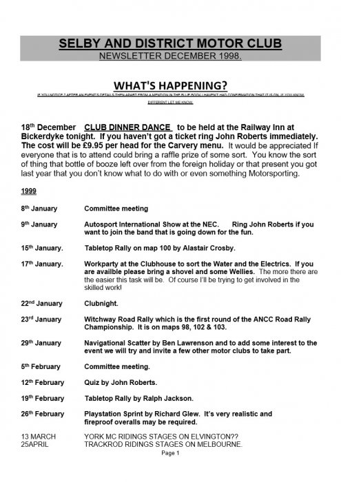 Selby Motor Club Newsletters