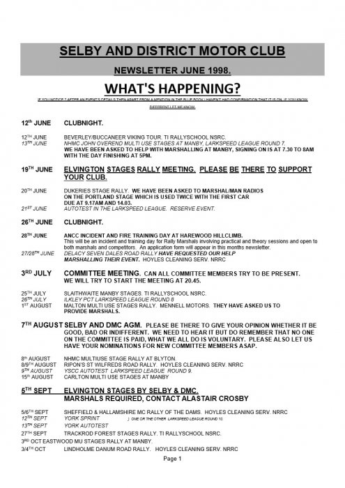 Selby Motor Club Newsletters