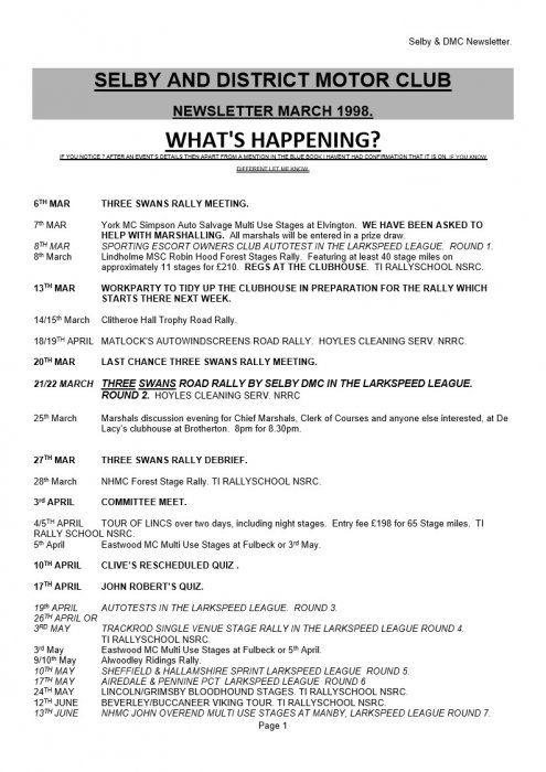 Selby Motor Club Newsletters