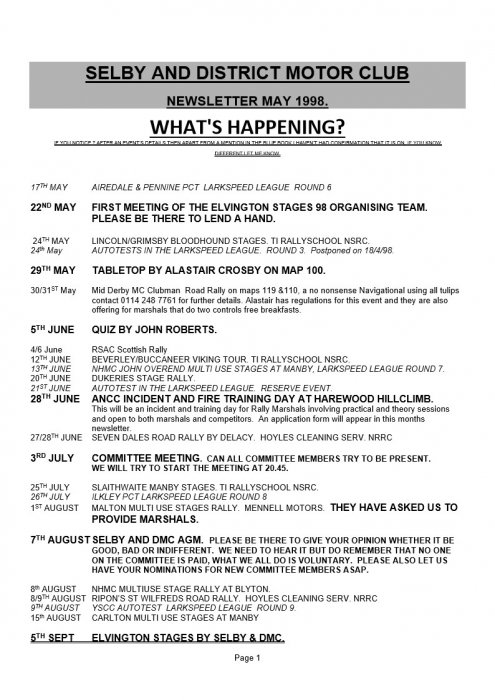 Selby Motor Club Newsletters