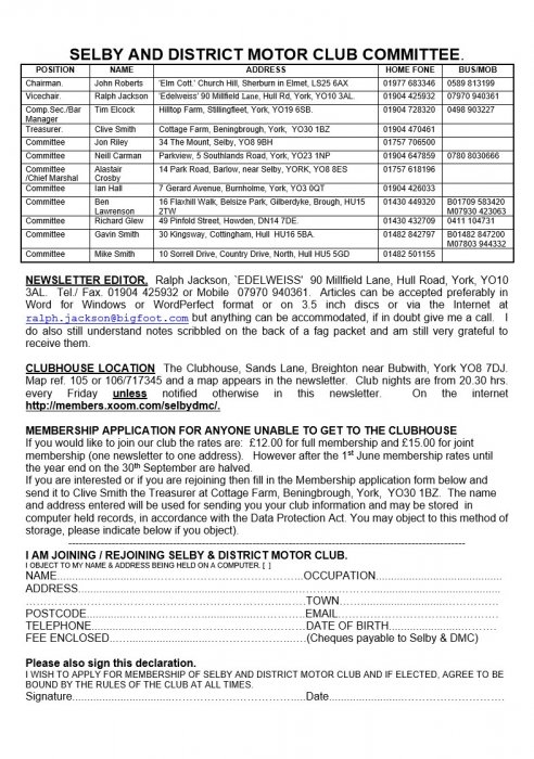 Selby Motor Club Newsletters