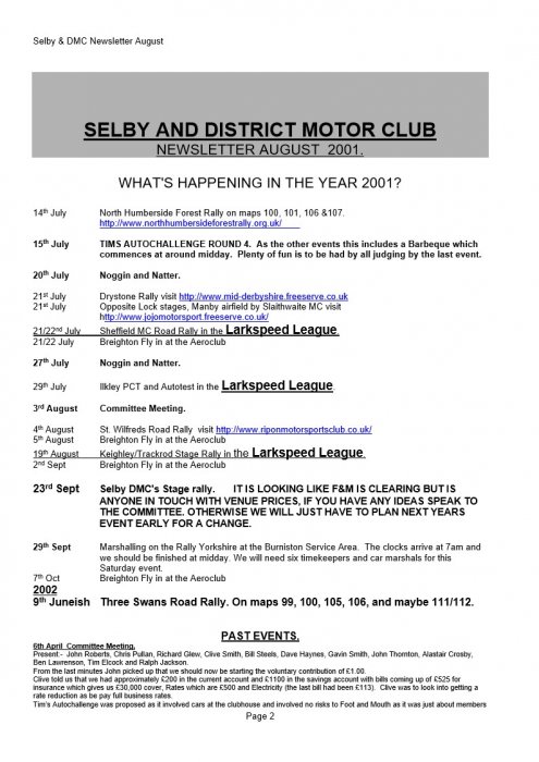 Selby Motor Club Newsletters