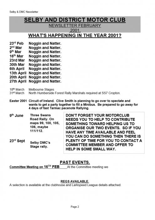 Selby Motor Club Newsletters