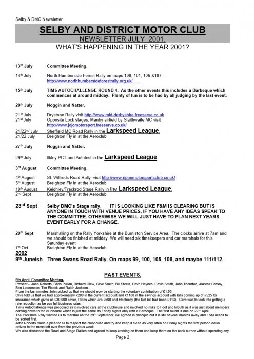 Selby Motor Club Newsletters