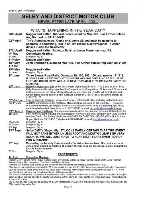 Selby Motor Club Newsletters