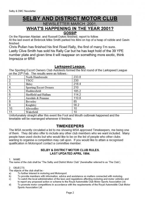 Selby Motor Club Newsletters
