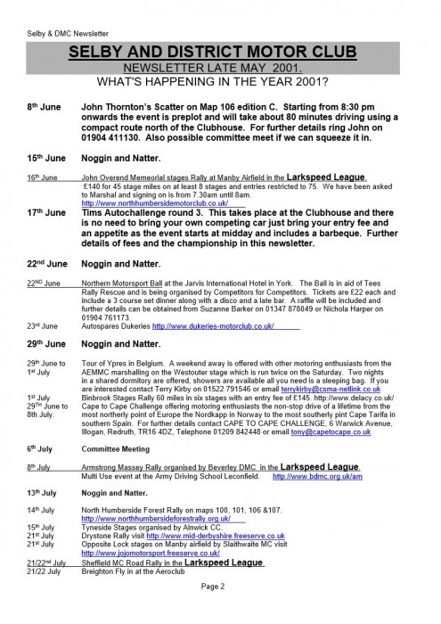 Selby Motor Club Newsletters