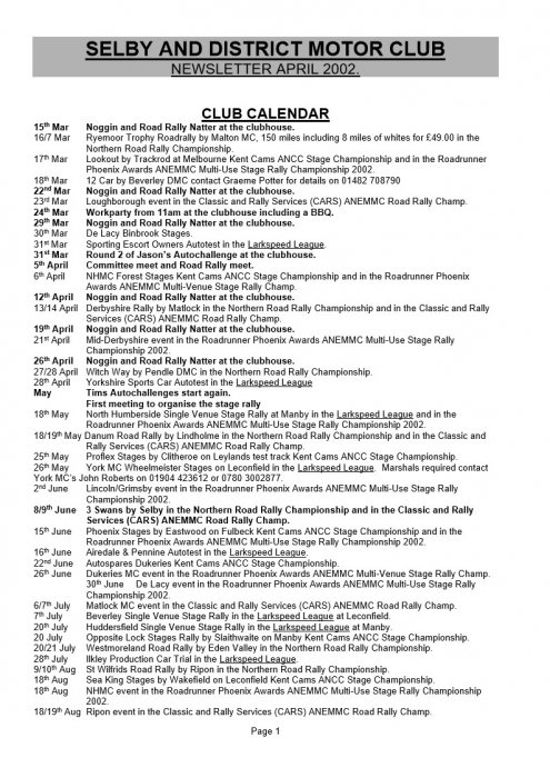 Selby Motor Club Newsletters