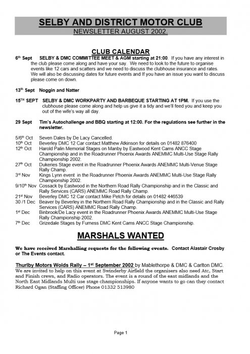 Selby Motor Club Newsletters
