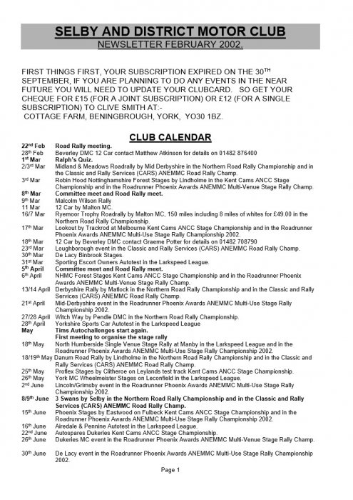 Selby Motor Club Newsletters
