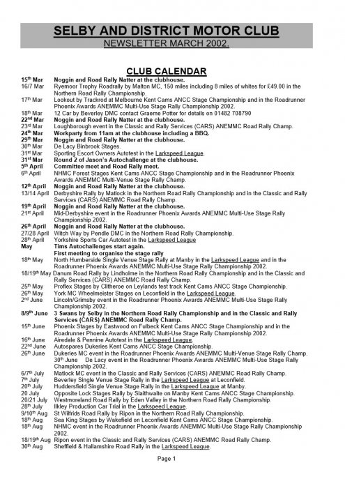 Selby Motor Club Newsletters