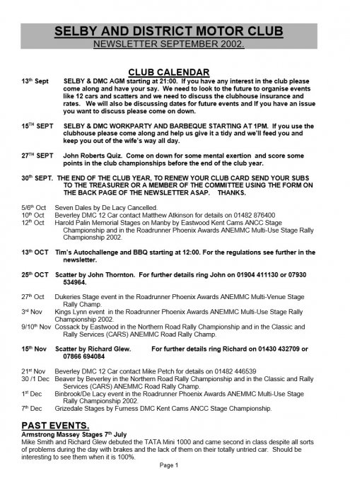 Selby Motor Club Newsletters