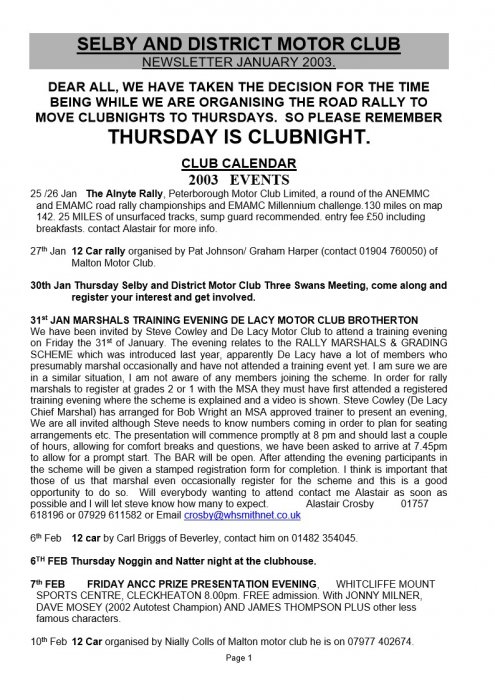 Selby Motor Club Newsletters