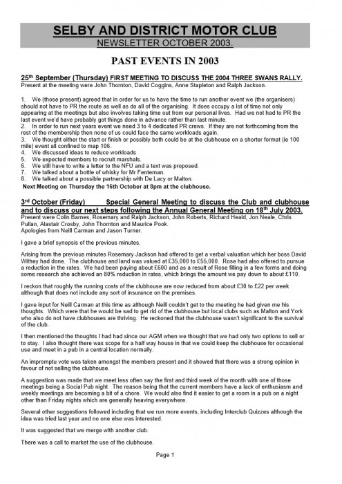 Selby Motor Club Newsletters