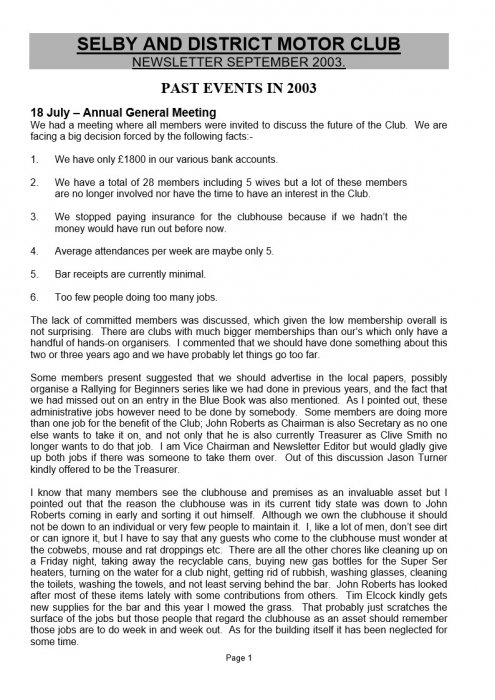 Selby Motor Club Newsletters